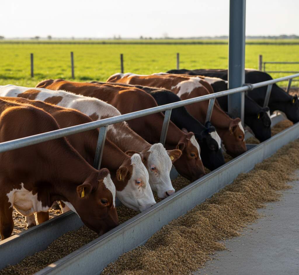 bovinos se alimentando com ração contendo torta de algodão como fonte de proteína na nutrição animal
